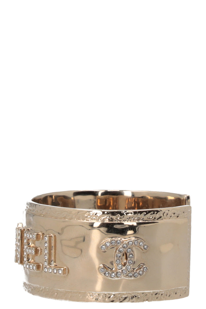 CHANEL B23 Logo Crystal Cuff Gold