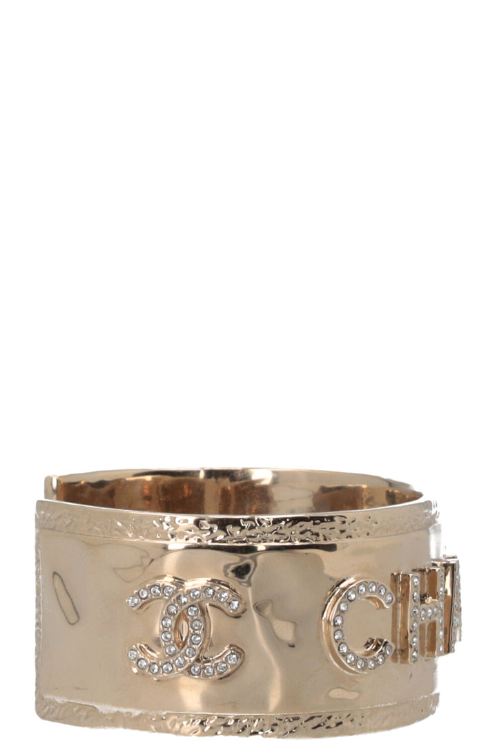 CHANEL B23 Logo Crystal Cuff Gold