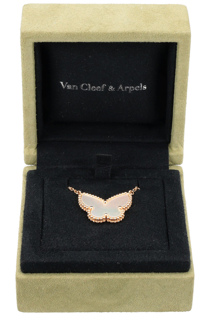 VAN CLEEF & ARPELS Lucky Alhambra Butterfly Pendant 18k Gold Mother of Pearl