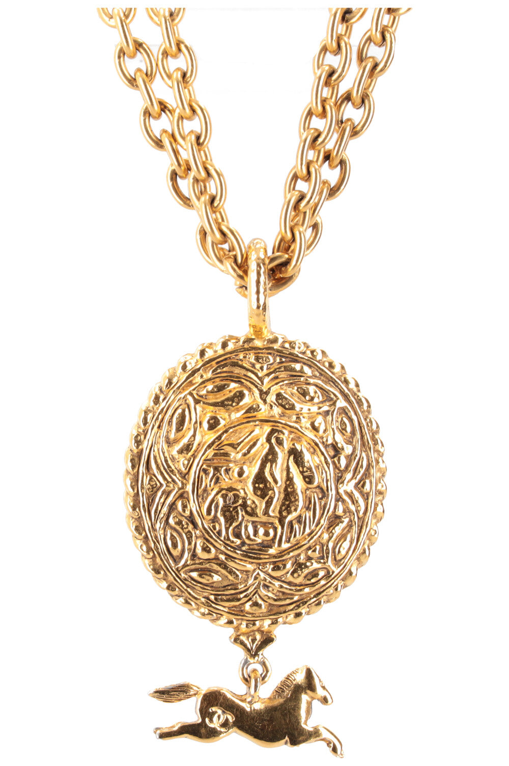 CHANEL Vintage CC Horse Medallion Necklace Gold