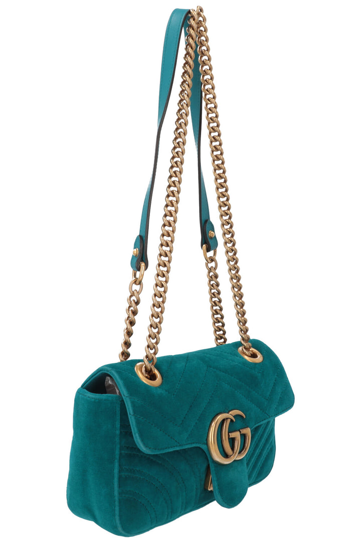 GUCCI GG Marmont Bag Mini Velvet Turquoise