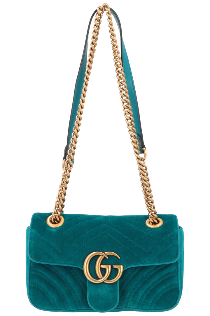 GUCCI GG Marmont Bag Mini Velvet Turquoise