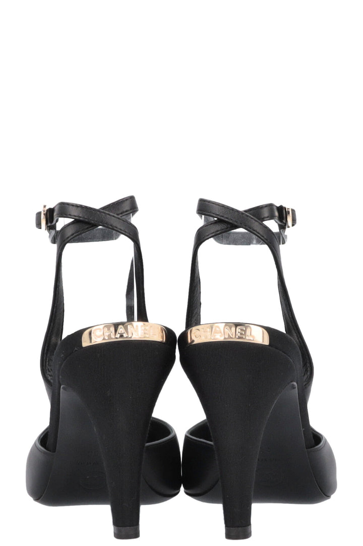 CHANEL Slingback Heels Leather Black