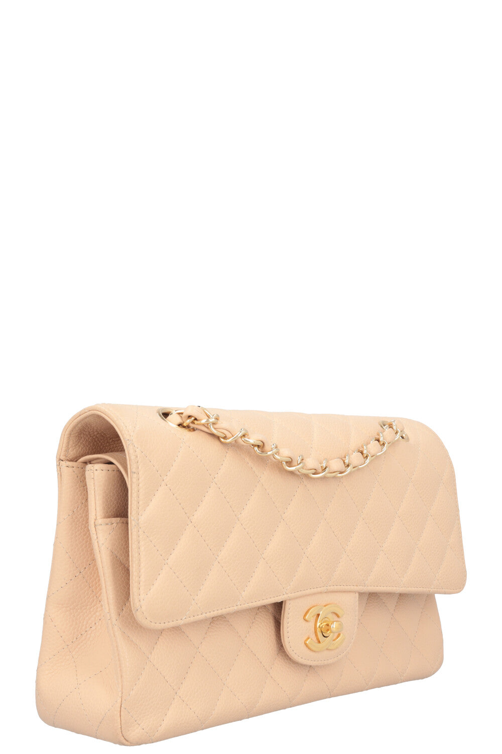 CHANEL Medium Double Flap Bag Beige Caviar