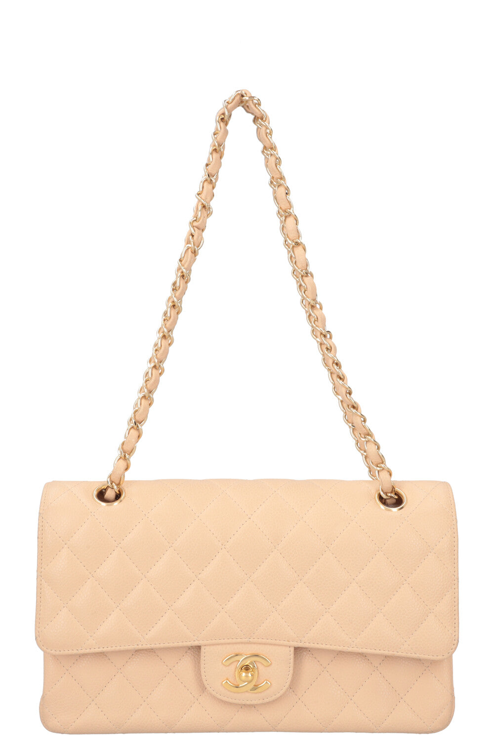 CHANEL Medium Double Flap Bag Beige Caviar