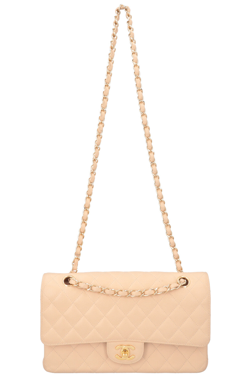 CHANEL Medium Double Flap Bag Beige Caviar