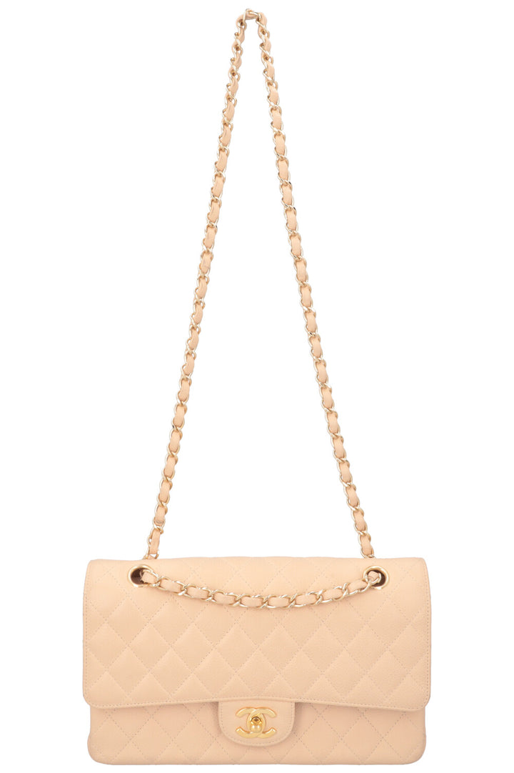 CHANEL Medium Double Flap Bag Beige Caviar