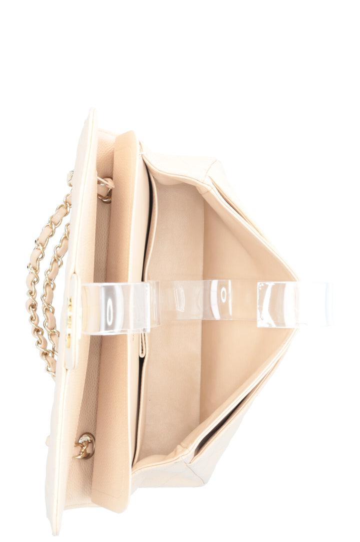 CHANEL Medium Double Flap Bag Beige Caviar