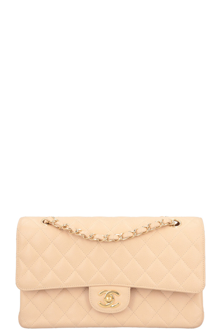 CHANEL Medium Double Flap Bag Beige Caviar