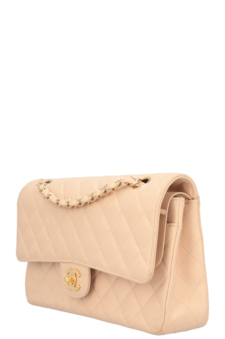 CHANEL Medium Double Flap Bag Beige Caviar