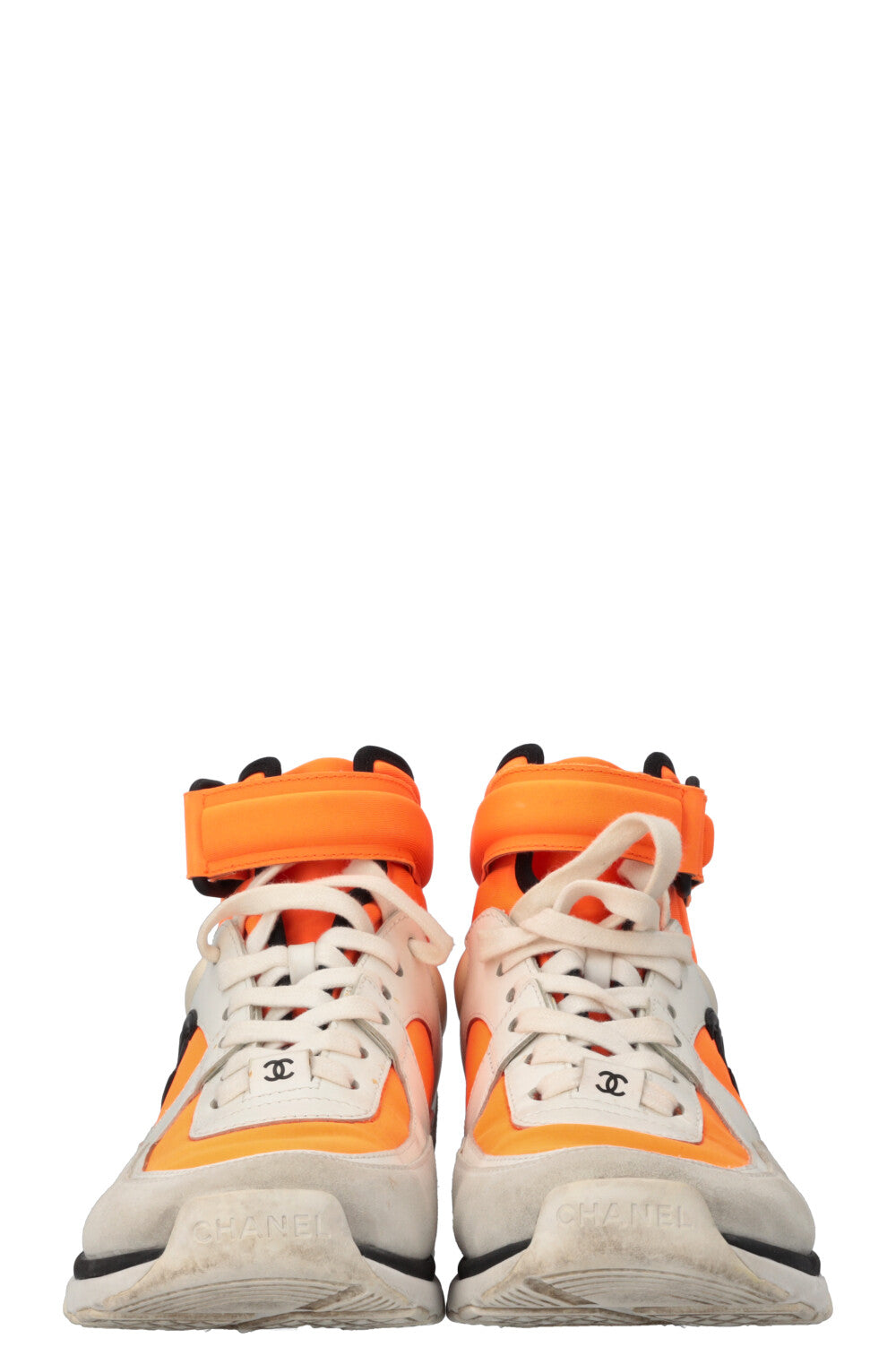 CHANEL high top sneakers neon orange