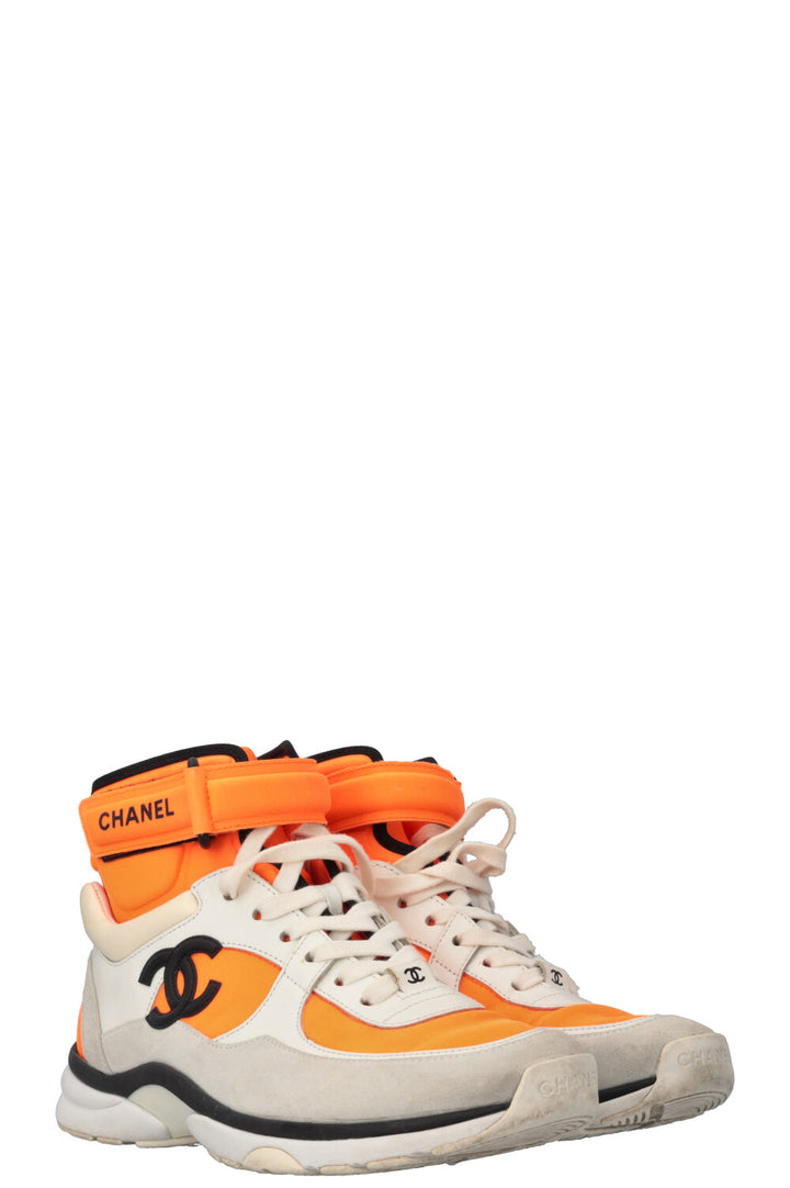 CHANEL High Top Sneakers Neon Orange