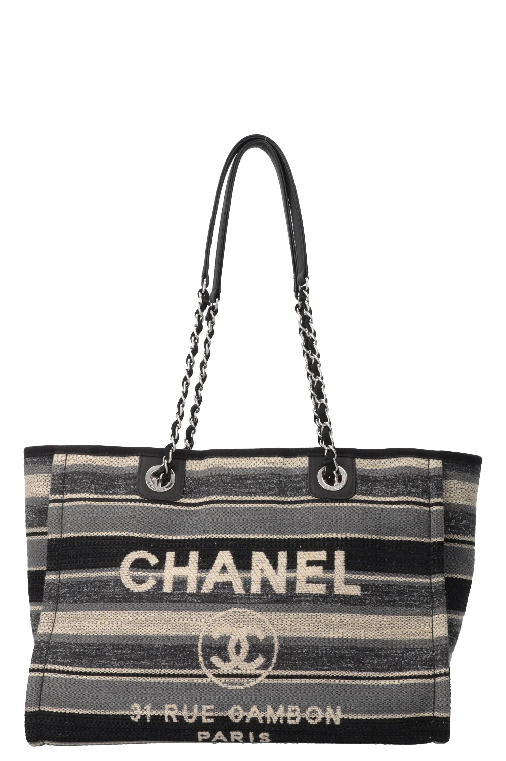 CHANEL Small Deauville Tote Bag Striped Blue