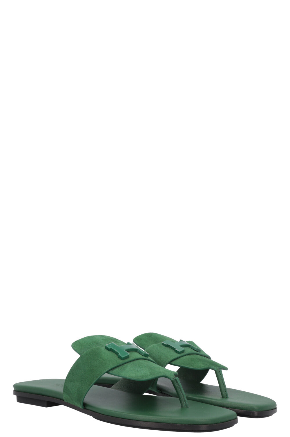 HERMÈS Galerie Sandal Flats Suede Green