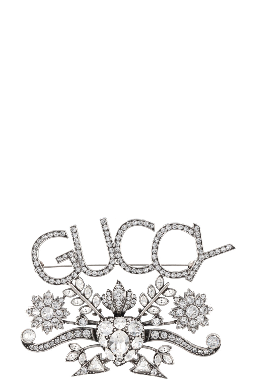 GUCCI Strass Guccy Brooch Silver