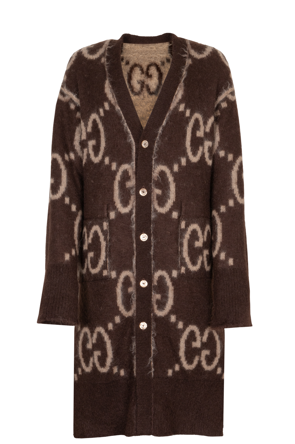 GUCCI Reversible GG Knit Cardigan Mohair Brown