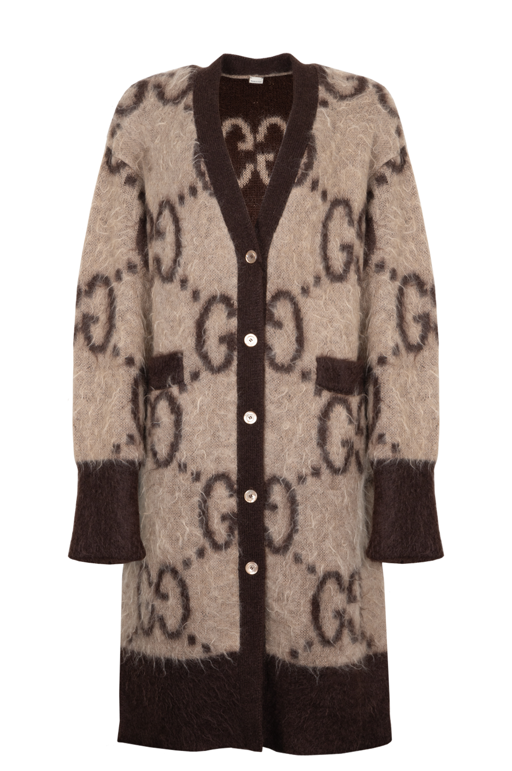 GUCCI Reversible GG Knit Cardigan Mohair Brown