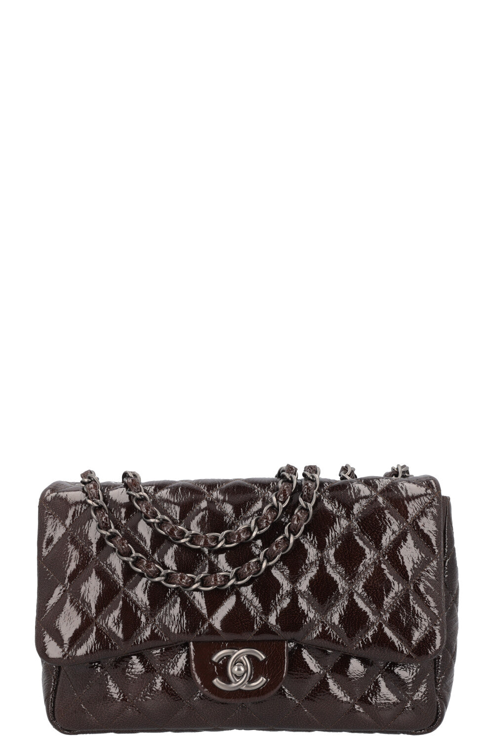 CHANEL Single Flap Brown Patent