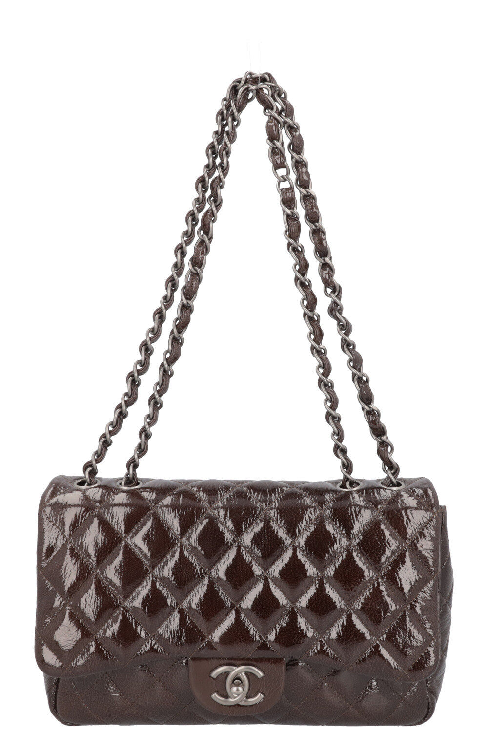 CHANEL Single Flap Verni Marron