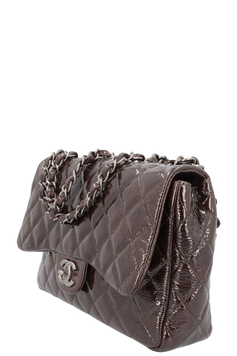 CHANEL Single Flap Verni Marron