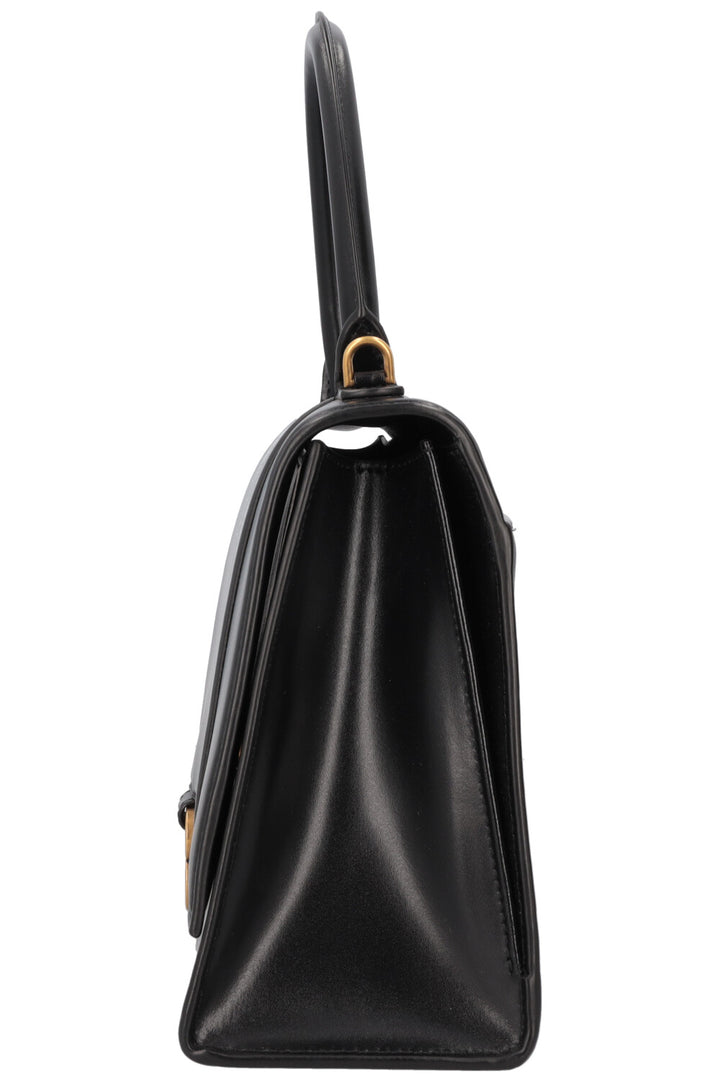 BALENCIAGA Sac Hourglass Hinge Medium Cuir Noir Or