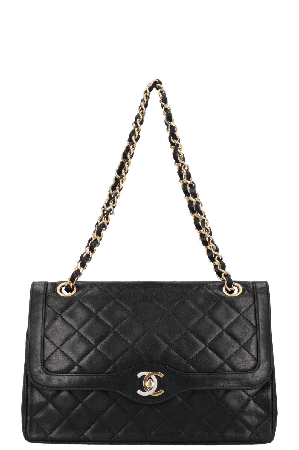 CHANEL Vintage Two Tone Flap Bag Black