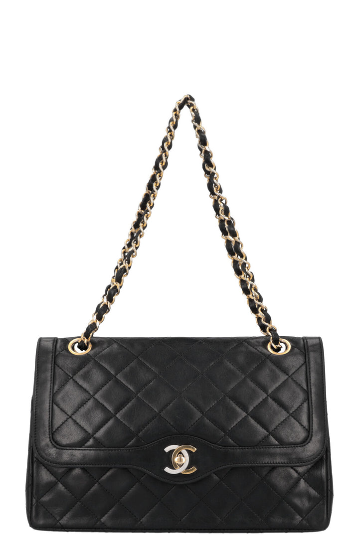 CHANEL Vintage Two Tone Flap Bag Black