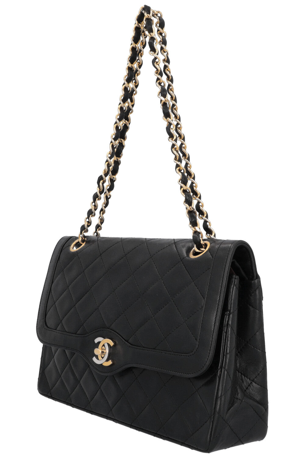 CHANEL Vintage Two Tone Flap Bag Black