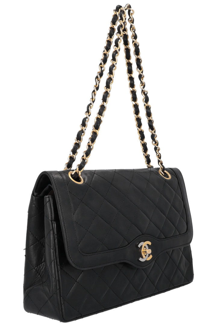 CHANEL Vintage Two Tone Flap Bag Black