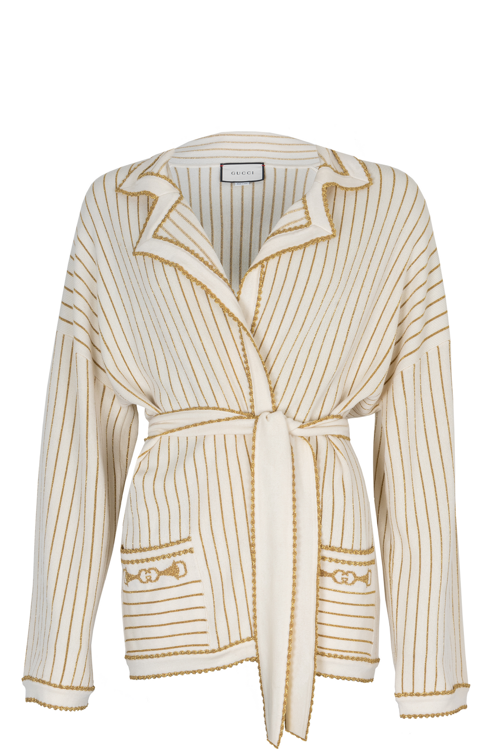 GUCCI Belted Knit Cardigan Wool Ivory Gold