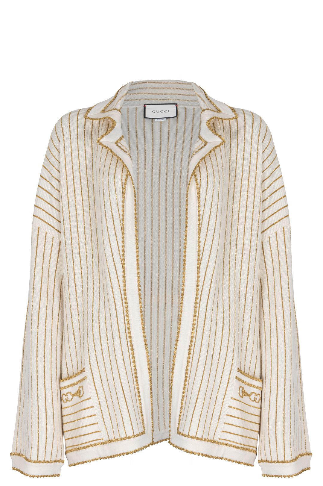 GUCCI Belted Knit Cardigan Wool Ivory Gold