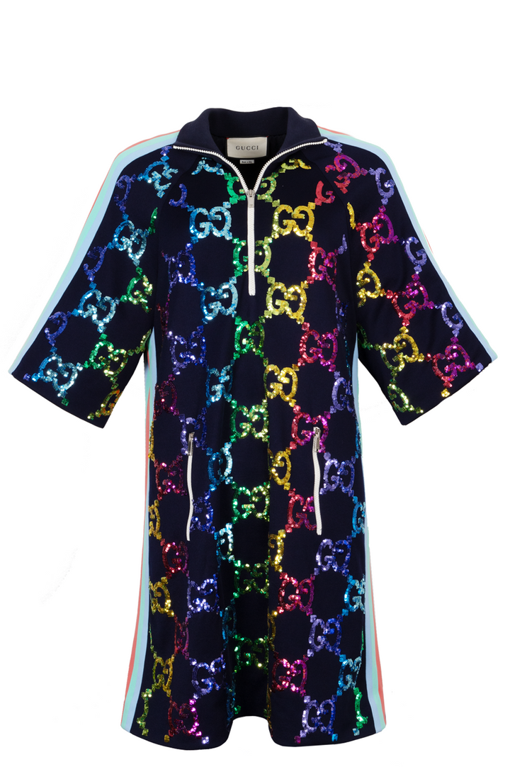 GUCCI Sequin Supreme GG Zip Dress Multicolor