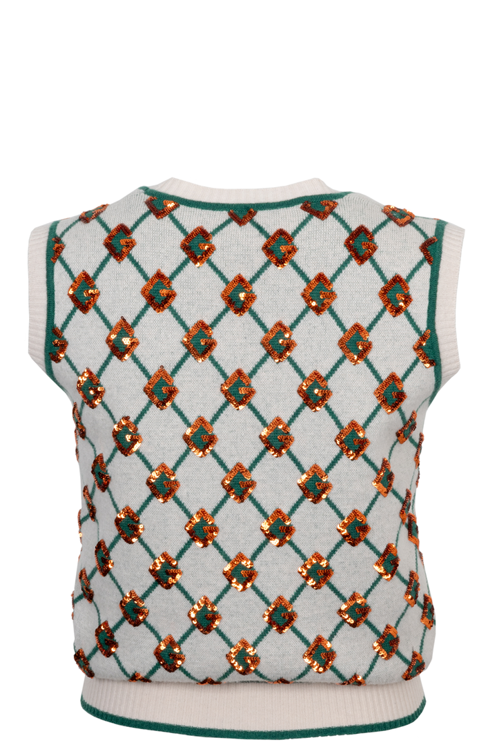 GUCCI Garden GG Knit Top Wool Sequins Green White