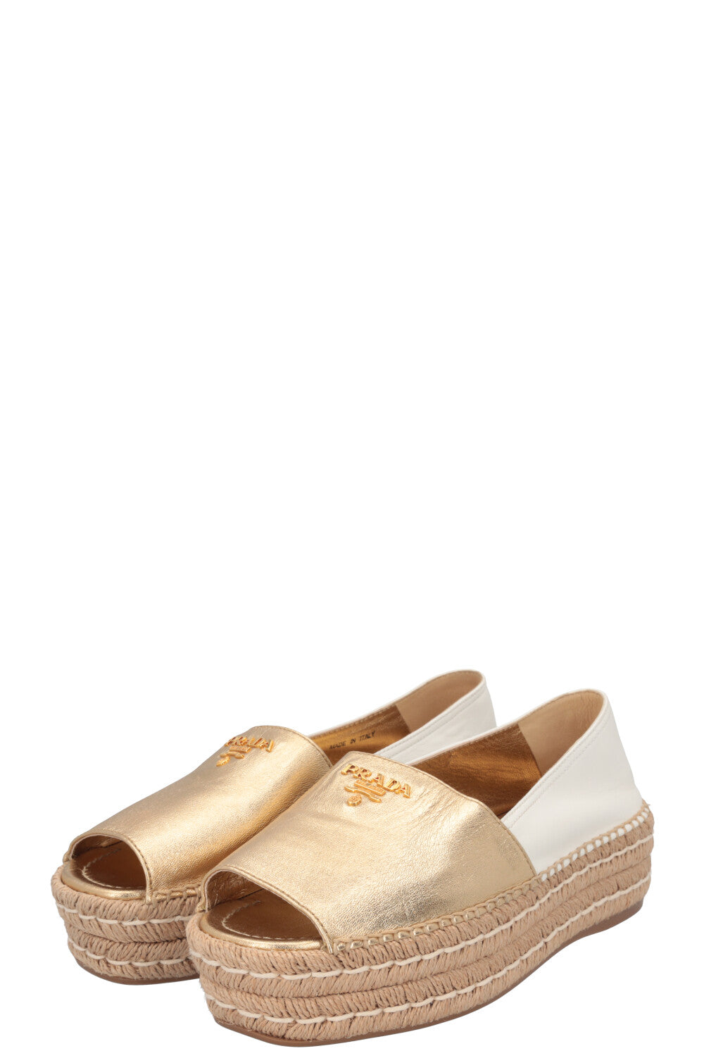 PRADA Peep toe Espadrilles Gold White