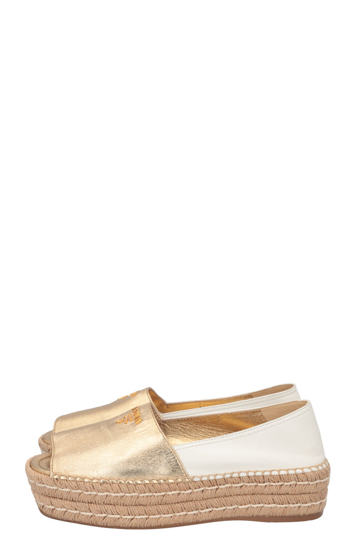 PRADA Peep toe Espadrilles Gold White