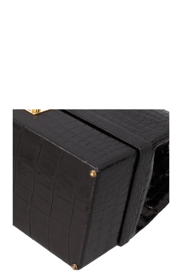 HERMÈS Mallet Top Handle Bag Shiny Croco Black