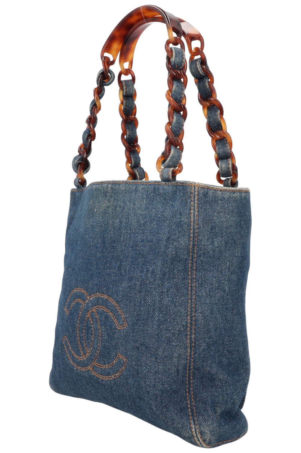 CHANEL CC Denim Top Handle Tote Bag