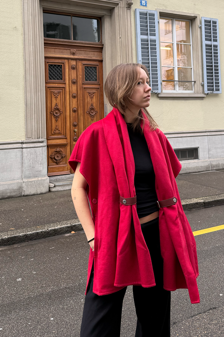 HERMÈS Cape Cashmere Rouge Folie