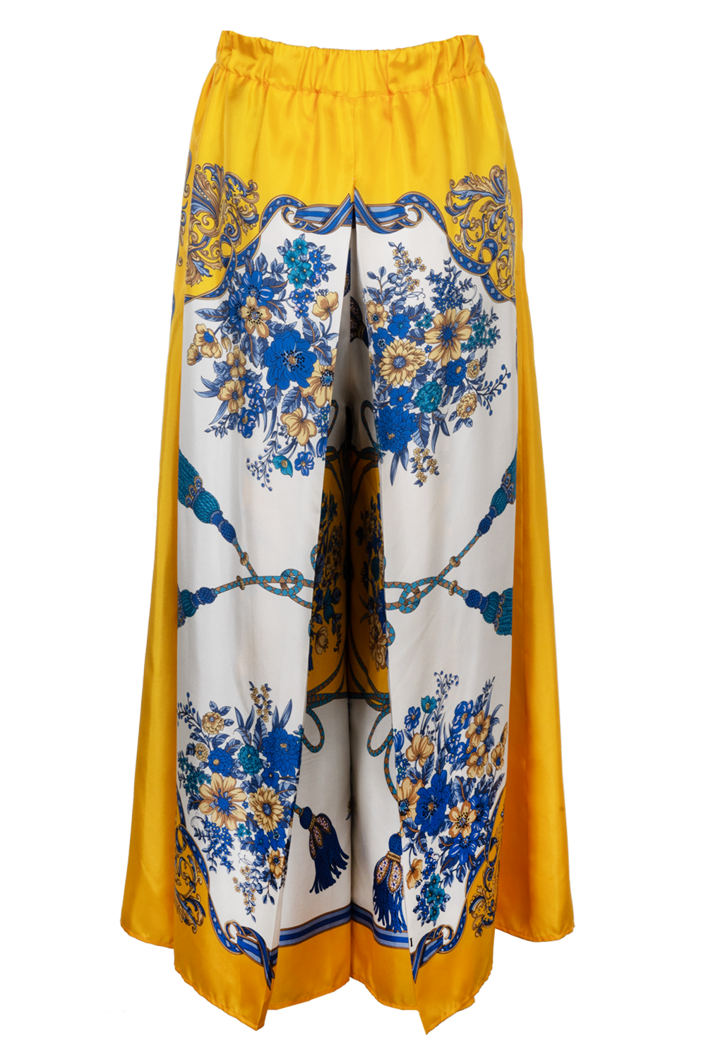 GUCCI Pantalon Floral Soie Jaune Bleu Blanc