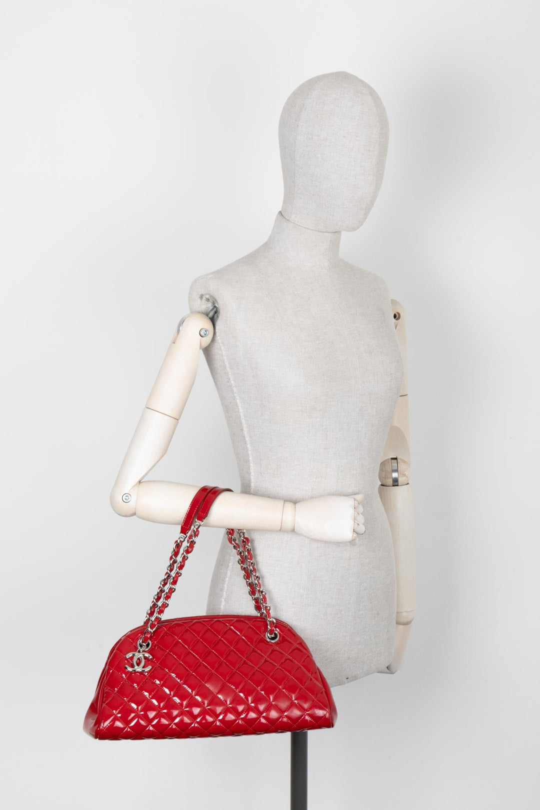 CHANEL Mademoiselle Bowling Bag Patent Red