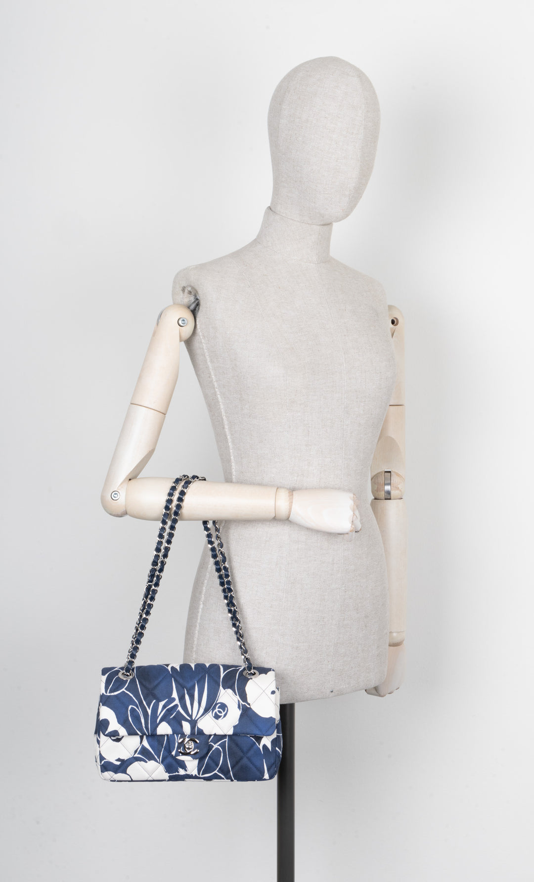 CHANEL Floral Classic Flap Bag Blue White