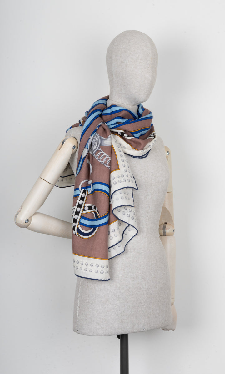 HERMÈS Scarf 140 Grand Tralala Brown Ivory Cashmere