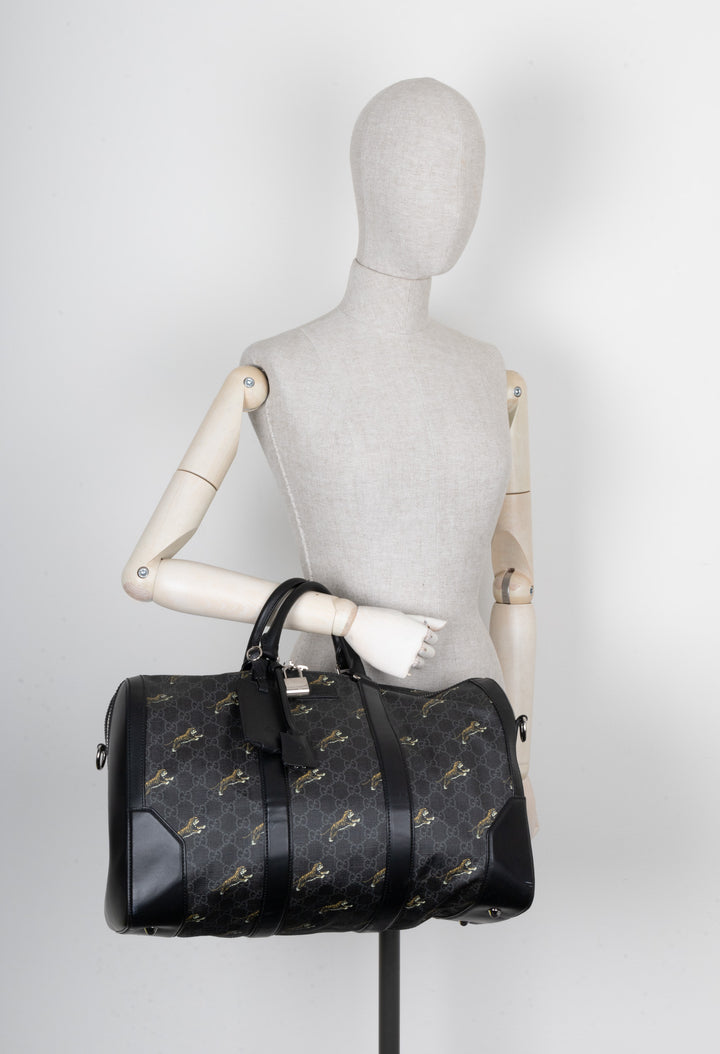 Sac bowling en toile GUCCI Tiger Supreme Charbon de bois