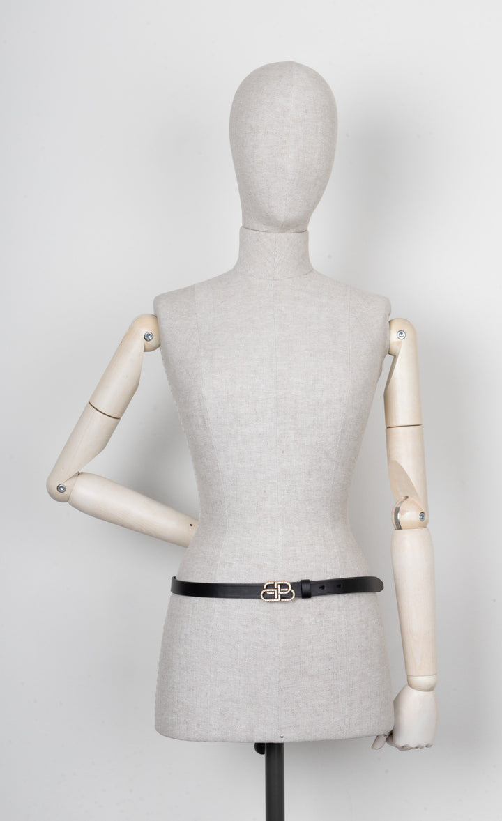 BALENCIAGA Hourglass Embellished Belt Black Gold