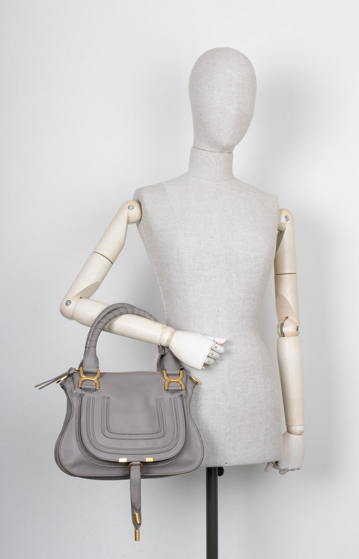 CHLOÉ Marcie Bag Small Double Carry Leather Grey