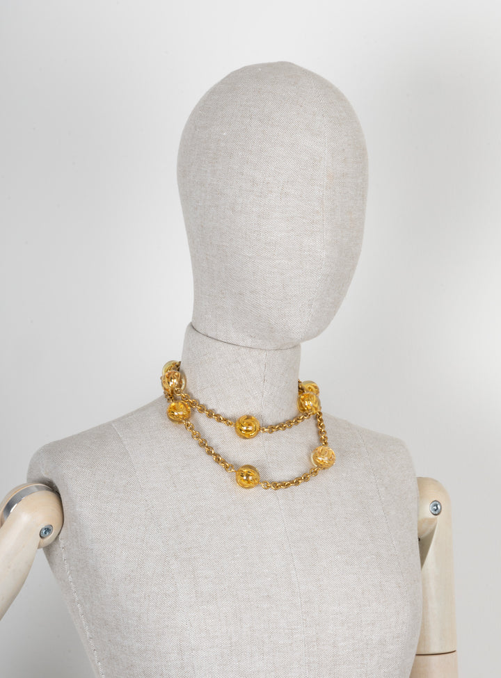 CHANEL 1990 Lucite Ball CC Necklace Gold