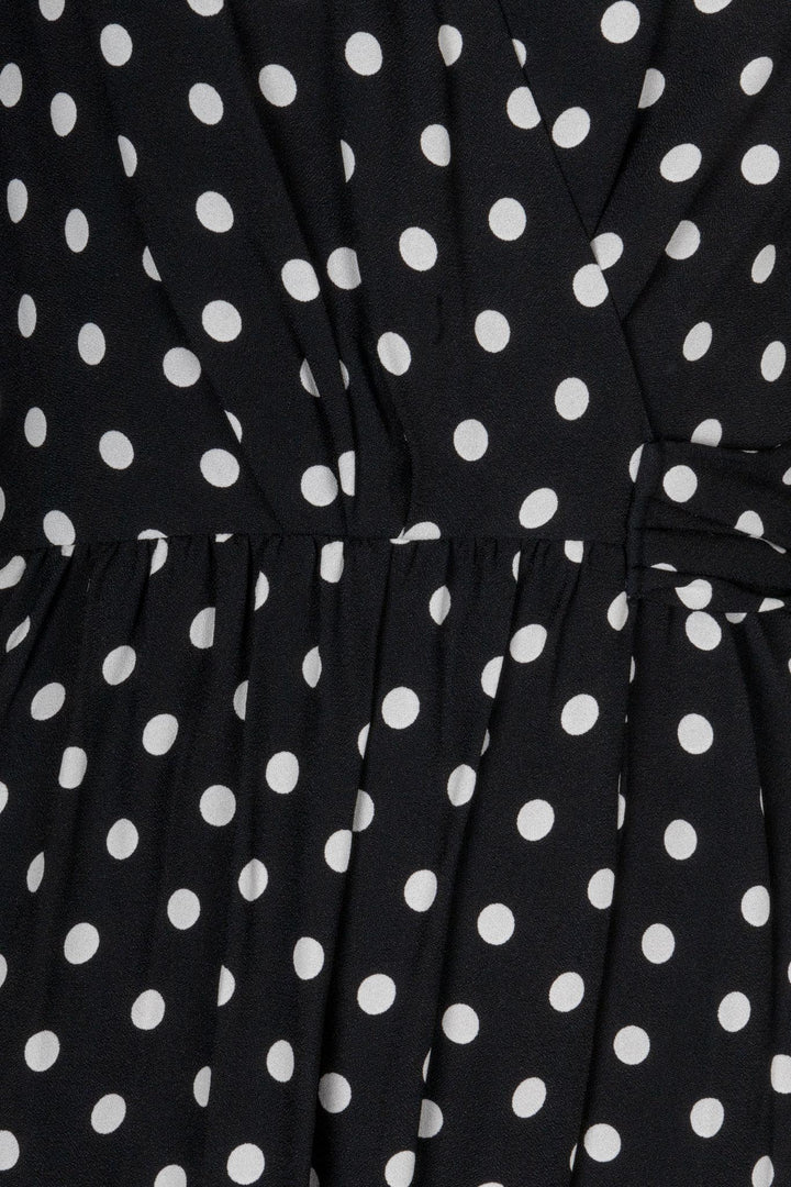 CELINE Polka Dot Wrap Dress Black White