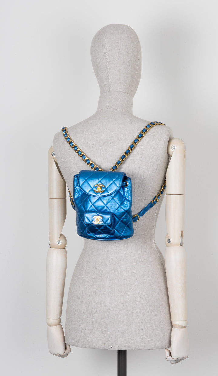 CHANEL Duma Mini Backpack Metallic Blue