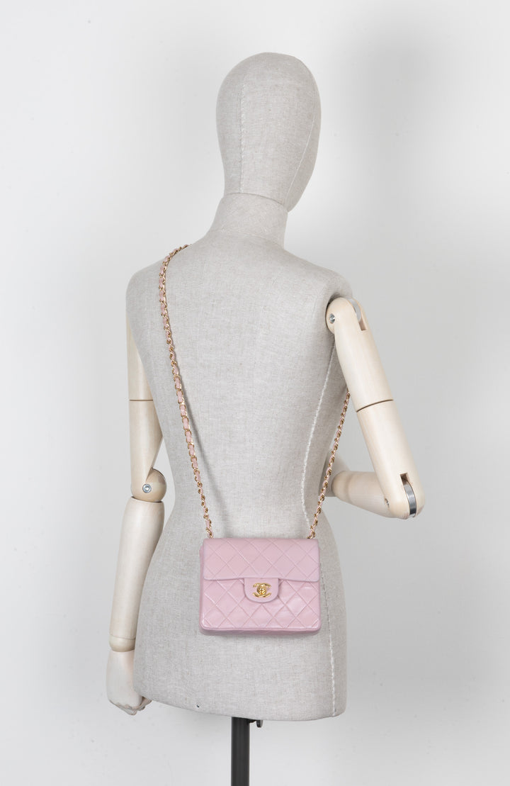 CHANEL Mini Square Flap Bag Leather Pink