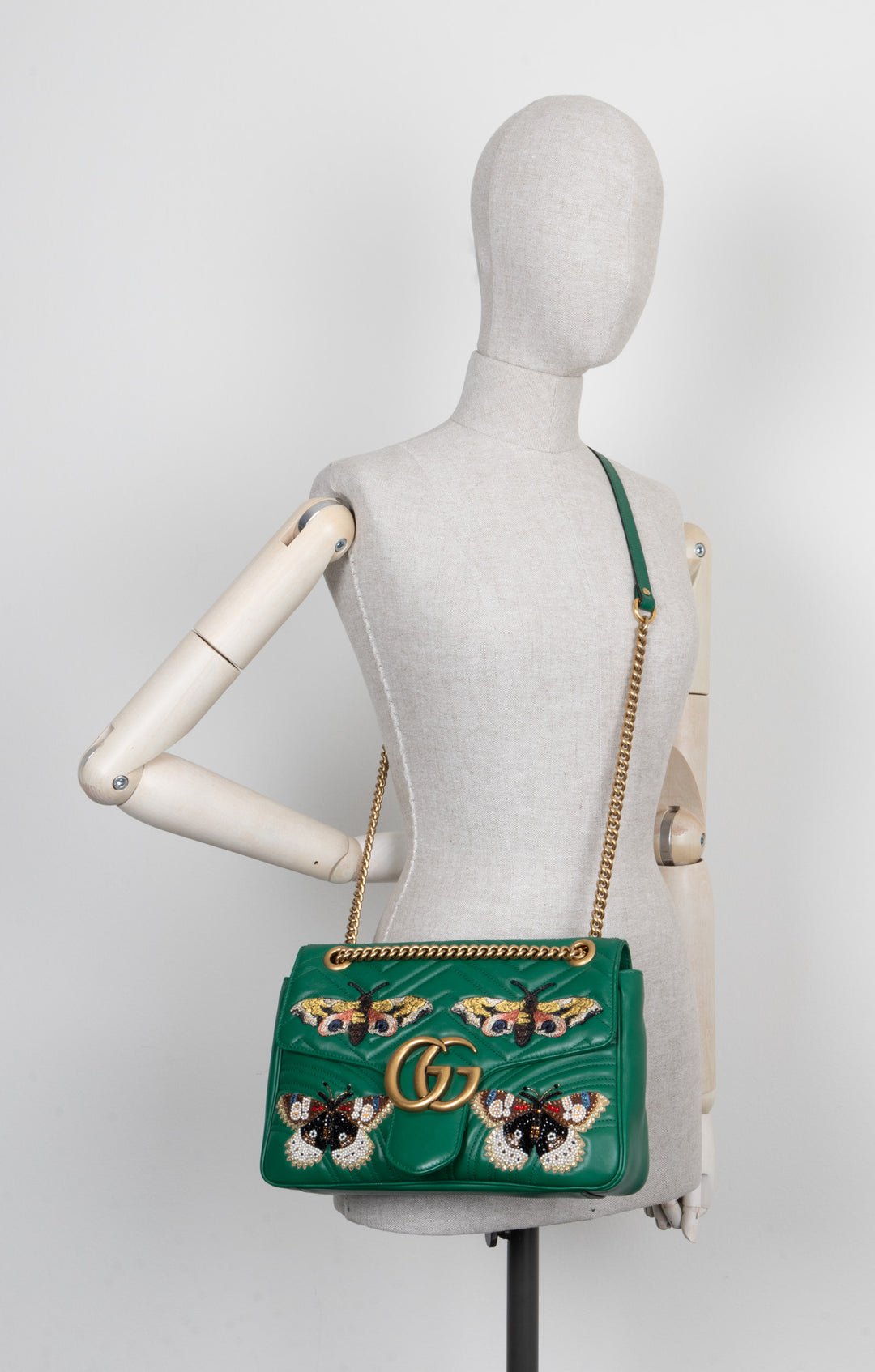 GUCCI Butterfly Marmont Bag Leather Green